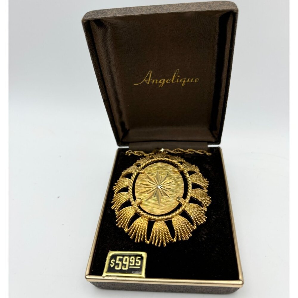 1970s Rhinestone Pendant Necklace by Angelique-NOS MCM RARE G